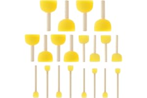 Classicseali 20 Pcs Sponge Brushes for Painting,5 Sizes Round Sponge Paint Brushes, Paint Sponges for Acrylic Painting with Wooden Handle for DIY, Crafts and Kids Arts, Yellow