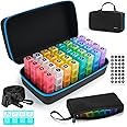 Yewltvep Monthly Pill Organizer 4 Times a Day, Pill Box Organizer with 32 Daily Compartments, 30 Day Pill Organizer 4 Times a Day Pill Holder with Hard Shell Travel Case & Weekly Carrying Bag 4x a Day