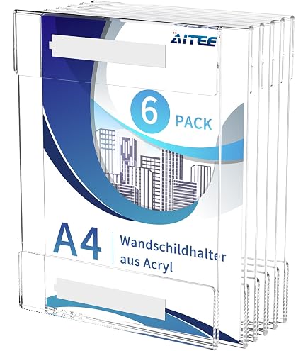 ZOFUN Lot De 4 Supports Muraux A4 En Acrylique - Organiseur Documents Bureau, Menus Restaurant, Magazines Avec 8 Vis Et 8 Tubes D'Extension
