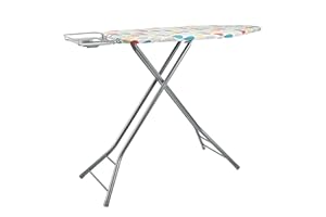 Amazon Basics Planche à repasser avec repose-fer en forme de H, 122 x 43 cm, Grand format, Gris, pois