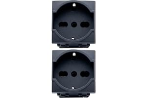 Bratek 2 Prese Schuko Compatibile Bticino Living Light e International 2P+T 10/16A - Presa Elettrica a Muro Tedesca + Bipasso Italiana Antracite x Supporti B Ticino Livinglight e Living International