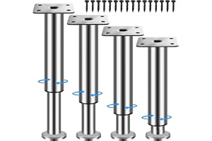 WZCMLJ 4 stycken möbelfötter av rostfritt stål, justerbara bordsben av metall 12-18 cm (Ø38 mm) soffben, fötter för möbler, höjdjustering, skåpfötter, möbelben. (Rostfritt stål, 12-18 cm)
