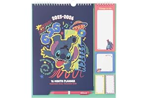Grupo Erik - Calendrier Disney, Stitch - de Septembre 2025 à Décembre 2026 | Planificateur Mensuel 16 mois, Calendrier Familial 2025 2026 avec Crochet
