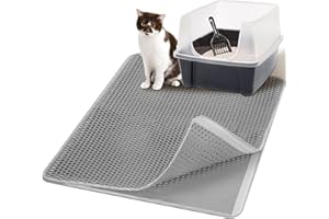 Casgee Katzenklo Matte 75x60CM, Katzenstreu Matte Doppelte Schichte, Katzenmatte Katzenklo mit Klettverschluss, wasserdichte Non-Slip Matte Katzentoilette, Waben EVA matte katzenklo unterleger, Grau
