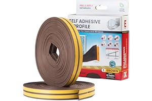 Sanojtape Dichtungsband E-Profil Braun 16 Meter Selbstklebende EPDM-Gummidichtung Ideal Dämmung Isolierung Fenstern Türen