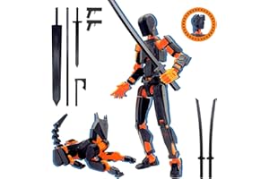Starnearby T13 Assembly Completed Stick Titan Lucky Dummy 13 Action Figure, 3D Printed Robot & Animal Dog Set with A New Head Design, Kids' Gift Stop Motion Figures DIY Desktop Decoration (Orange)