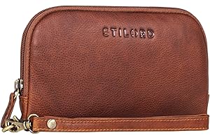 STILORD 'Maeve' Leather Wristlet Purse Ladies Vintage Mobile Phone Bag with Wrist Strap Mini Handbag Slim Clutch Wallet from Genuine Leather, Colour:Kara - Cognac
