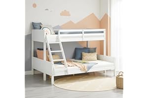 ‎HOMESTYLE4U Homestyle4u Kinderbett Etagenbett 2 Kinder 90x200 und 140x200 mit Lattenrost und 2 Matratzen, Hochbett Weiß Holz Kiefer | Artikel 2064