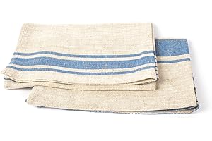 LinenMe Set mit 2 Geschirrtuch Leinen 100%, 45x66 cm Provence - Leinentuch mit Aufhänger - Geschirrtücher & Küchentücher in Natur/Blau gestreift, Hergestellt in Litauen
