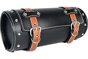 JLOBAMOT Motorcycle Pvc Faux Leather Tool Bag|Universal Fork Bag|Motorcycle Handlebar Bag|Motorcycle Tool Bag|Motorcycle Roll Bag| Saddlebags|Handlebar Bag| Sissy Bar Storage ToolBag|Brown belt|Black41