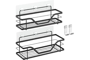 ALOCEO Shower Caddy 2 Pack with 2 Hooks, No Drilling Rust-Proof Stainless Steel Bathroom Shelf Organizer, Black