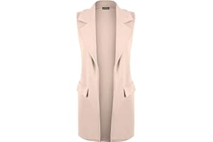 ZEE FASHION New Ladies Womens Sleeveless Long Waistcoat Open Front Stylish Crepe Pocket Jacket Coat PLUS SIZE