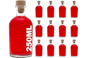 casavetro Tapón de Corcho Transparente Botellas de Vidrio vacías 250 ml - Tapas de Corcho Recargables Reutilizables - Apretado al Aire para endrinas Gin Aceite Vinagre Cerveza Vino Sidra(12 x 250 ml)