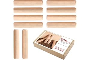 Faankiton Tasselli in Legno, Scanalate in Legno, Perni di Legno Duro Perno Scanalato, Spine Legno per Progetti di Artigianato di Mobili e Fai Da Te (250 Pezzi 8x40mm)