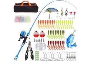Gxpjycfob Kids Fishing Rod Starter Set, Telescopic Fishing Pole and Spinning Reel Combo with Line, Lures Kits & Accessories with Carry Bag for Beginners, Saltwater, Freshwater, 1.5M/4.92FT