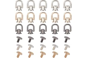 AMIJOUX 15 PCS D Ring Stud Screw, Ball Post Head Buttons, 360° Rotatable Brass Rivet Button Screwback Rivet Studs for DIY Leather Craft Backpack Belt Purse Wallet Handbag