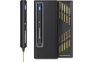ARROWMAX Mini trapano elettrico 13 in 1 con scatola in alluminio, cordless, luci a LED, kit trapano manuale, 10 punte HSS, mandrino senza chiave da 3/32 pollici, direzione variabile (SDS MINI), nero