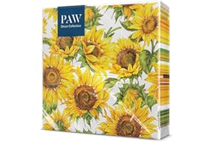 PAW DECOR COLLECTION PAW - Servilletas de Papel 3 Capas (33 x 33 cm) | 20 Unidades | Servilletas Decorativas con Temática de Otoño | Diseño de Hojas | Ideal para Decoración Otoñal y Eventos | Color: Dancing Sunflowers