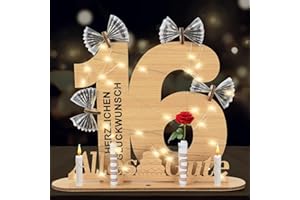 JOHIUX 16 Geburtstag Mädchen Junge, Geldgeschenke Geburtstag 16 Alles Gute zum mit LED Lichterkette Ständer,Holz Geburtstags-Gästebuch 16.Geburtstag Deko,Coole Geschenkideen zum 16.Geburtstag Tischdeko.