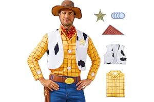 AYYOHON Woody Costume Adult Cowboy Woody Shirt Vest Neckerchief Sheriff Badge Set Mens Halloween Cosplay Outfits M