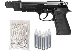 GENERICO Pistola Softair Ber 92 Co2, potenza 0,9 joule Bundle Completo: Pistola a Pallini, 5 bombolette Co2, 1000 Pallini 6mm - Airsoft, Pistole Softair, colore nero