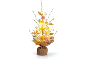 Valery Madelyn 40CM Easter Egg Tree with Lights, Colorful Twig Tree Easter Table Decorations for the Home