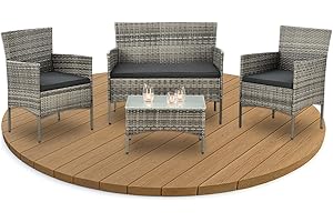 Juskys Salottino in polyrattan Fort Myers 4 Persone con divano a 2 posti, 2 sedie, tavolo e cuscini per seduta resistente alle intemperie grigio melange Mobili da Balcone Set di mobili da giardino