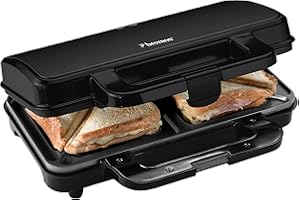 Bestron XL macchina per sandwich, tostapane con rivestimento antiaderente per 2 sandwich, incl. controllo automatico della temperatura e indicatore di pronto, collezione Black label, colore: nero/rame
