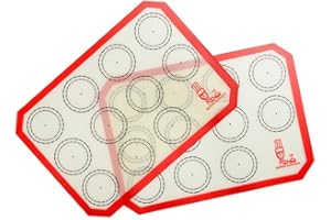 FOLKSY SUPER KITCHEN Set da 2 Tappetini da forno in silicone Antiaderente, Foglio da Forno per Macaron Pane Biscotti, Carta da Forno Riutilizzabile, Stuoia Pasticceria, Resistente al Calore, Senza BPA (30×21cm, rosso)