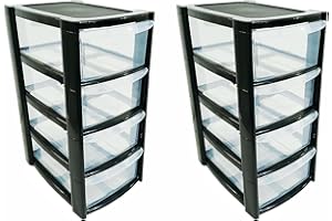 RelianceUK 4 Tier Mini Plastic Storage Drawers (Pack of 2) | Space Saving Home Kitchen Office File Stationary Desk Organiser | Desktop Table Top Unit Cabinet Drawer | (26.5 X 19.3 X 40CM)(4 Tier)