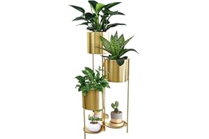 TRIROCKS Estante de Metal para Plantas, Estante de 6 Niveles para Maceta de Flor de Interior, Estante de Almacenamiento Decorativo Plegable para Múltiples Plantas en Maceta, Patio, Esquina (Oro)