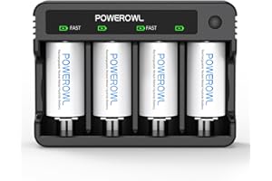 POWEROWL Rechargeable D Batteries with Charger, USB Quick Charging, Universal Battery Charger (ZN452E)