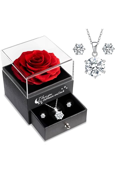 Rosa Eterna Con Collar - Regalo Para Mamá/Abuela (Caja De Regalo Premium)