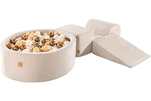 MEOWBABY Piscine à Balles et Parcours Motricité Enfant - Parcours motricité bébé avec 200 balles - Module motricité, Côtelé, Ecru