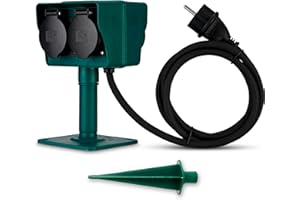 REV 0595009555 Piquet de sol 4 voies prise de jardin IP44 câble 1,4 m max. 3500 W Vert