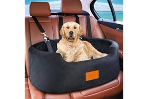 FEPOREN Dog Car Seat for Large/Medium Dogs Under 55 lbs, Travel Bed with thick Washable Booster Pet Car Seat with Non-Slip Base, Fits SUV & Car Back Seat (Black)