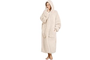 ililmmoe Plüsch Hoodie Decke für Frauen und Männer,Super warme und gemütliche große tragbare Decke Hoodies Homewear,Dicke lose Plüsch Mäntel(Beige,L)