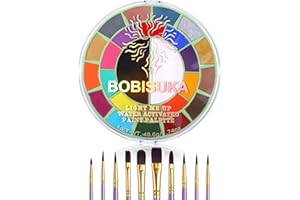 ‎BOBISUKA BOBISUKA 25 Neon Face Paint Farben + 10 Lila Pinsel Make-up Set wasseraktivierte Gesichts- Körperfarben Kinderschminke Palette Bodypainting Halloween Fasching Theaterschminke