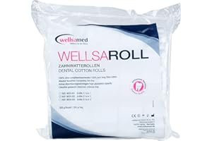 wellsamed wellsaroll Zahnwatterollen Größe 2 (10 mm), 300 g Dental Watterollen, Verbandwatte aus 100% Baumwolle, Cotton Rolls hochweiß