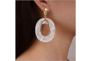 Cimenexe Bohemian Resin Circle Drop Earrings White Irregular Circle Earrings Acrylic Mottled Hoop Earrings Geometric Bar Drop Dangle Earring Jewelry for Women and Girls(white)