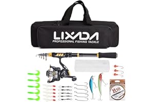 Lixada 2PCS Telescopic Fishing Rod and Reel Combo Full Kit Spinning Fishing Reel Gear with 100M Fishing Line Lures Hooks Jig Head and Fishing Carrier Bag Case Fishing Accessories