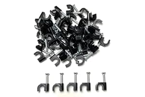 TR CABLE 50 x 7mm Negro Clips Rondos de cable de pared, Clavos de pared de cable Maneja el cable eléctrico CAT5/CAT6,RG6,RG59,RJ45 Cable en Hogar, Oficina, Accesorios de escritorio