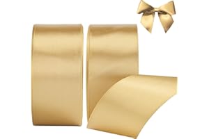 AWCIGG Cinta de raso dorada 40 mm, 44 m, decorativa ancha para envolver regalos, floristería, manualidades, costura, coches, bodas, Navidad (22 m/rollo)