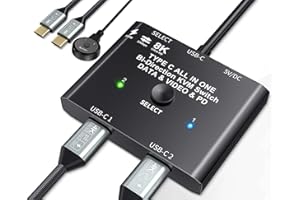 Przełącznik USB C, dwukierunkowy przełącznik USB C 2 komputery, przełącznik KVM MLEEDA USB typu C 8K 60Hz 4K przy 120Hz wideo/10Gbps transfer danych/ładowanie 100W, kompatybilny z urządzeniem Thunderbolt, 2 kable USB-C w zestawie