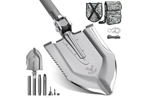 Zune Lotoo Pala Plegable, Pala Camping Multifuncional de Acero al Carbono, Pala Multiusos Portátil 18 en 1 con 3 Ángulos Ajustables para Camping, Senderismo, Jardín, al Aire Libre, Annihilate F1