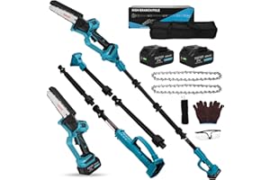 PANTHEM Mini Tronçonneuse à Batterie 8000mAh, 2-In-1 Scie électrique Télescopique 6 Pouces pour élagage avec Batterie et Chargeur, Perches Élagueuses Tête du Moteur Orientable, Tige d'extension Jusqu'à 2,6 m