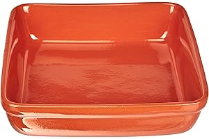 Home 0 Fuente Cuadrada de 22 cm, Cerámica, Naranja, 22x22x6 cm