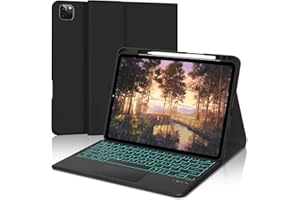 SENGBIRCH Custodia Tastiera Bluetooth per iPad Pro 12,9" (6a/5a/4a/3a Gen) - Cover iPad Pro con Tastiera Trackpad, Tastiera Italiano Magnetica Staccabile con Retroilluminazione 7 Colori, Nero