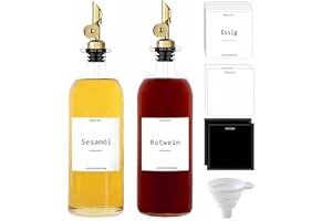 ‎BIKALAN BIKALAN Essig und Ölflaschen Set, 500ml Kaffee Sirup Spender, Ölspender, Mundspülung Kaffeesirupspender Automatisches Öffnen und Schließen Olivenöl Flasche, mit 22 Aufkleber, Trichter