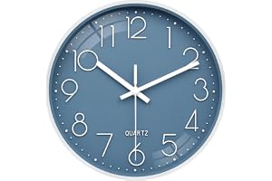VIKMARI Väggklocka modern enkel 25 cm tyst blå staplad dekorativ klocka för barn vardagsrum sovrum kök kontor badrum